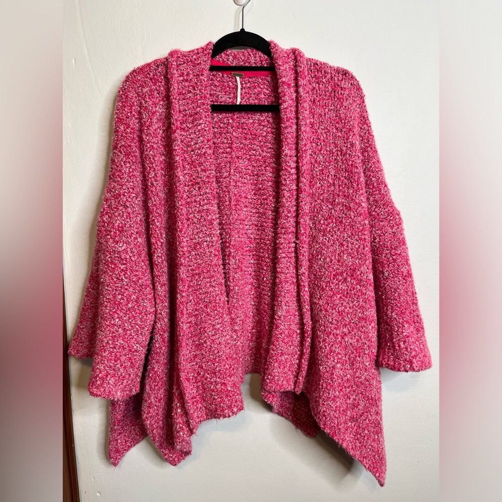Free People Prickly Pear Pink BFF Oversized Slouchy Cardigan Sweater XS S M VGUC